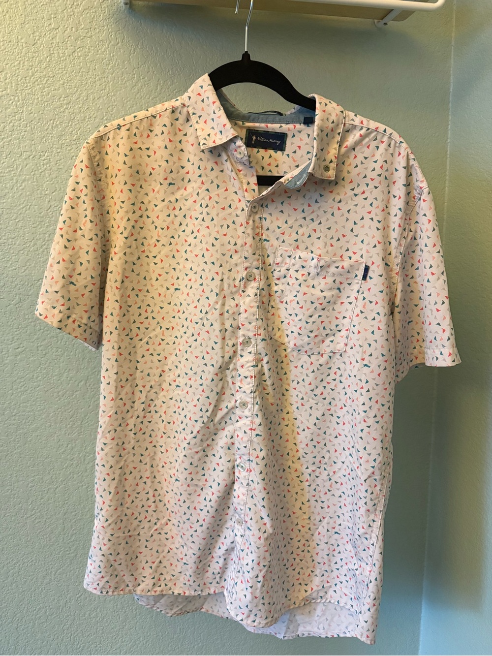 William Murray Golf Polo Shirt M White/Multicolor Golf Flag Print